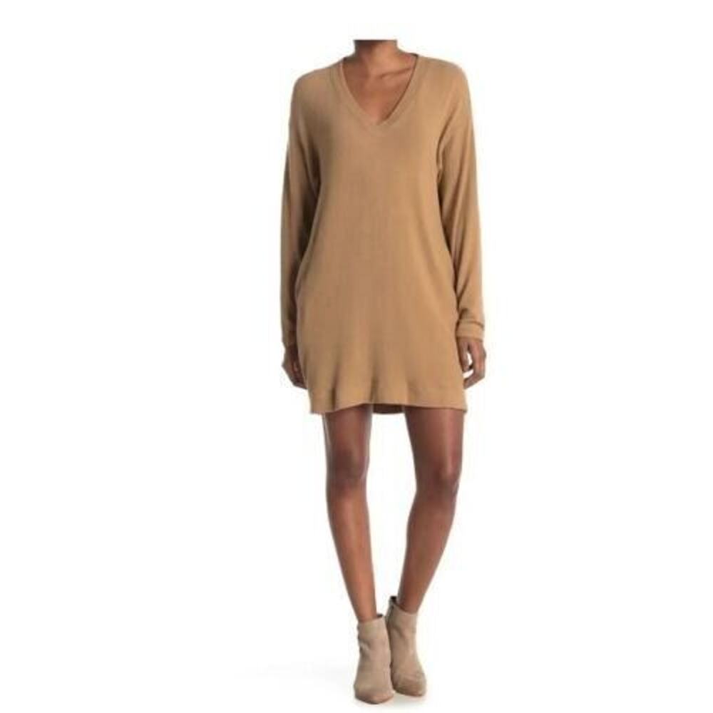 Socialite V-Neck Drop Shoulder Soft Knit Pocket‎ Dress Tan Dale/Khaki Small $59